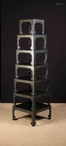 A Set of Seven Oriental Graduated Stacking Stands. Each havi...