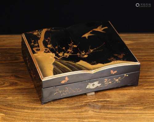 A Late 19th Century Black Lacquered Box of rectangular form....