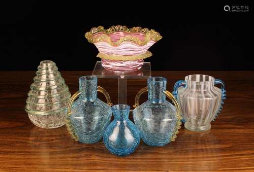 A Small Group of Decorative Glassware: A pair of Venetian st...