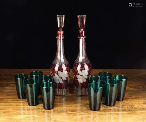 A Pair of Victorian Ruby Glass Decanters and Ten 19th Centur...