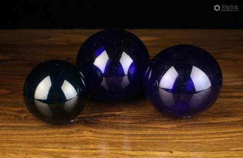 Three Blown Glass Fisherman's Floats: Two of blue glass ...