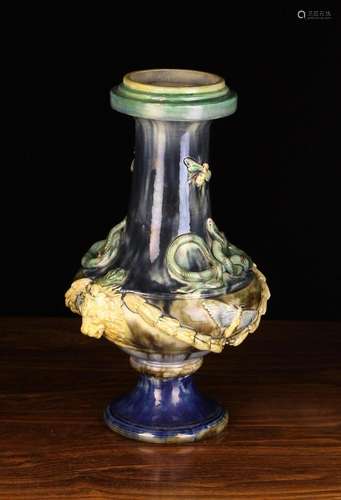 A Palissy Style Urn modelled with entwined snakes, moths and...