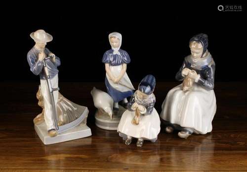 Four Royal Copenhagen Porcelain Figurines: Man with scythe b...