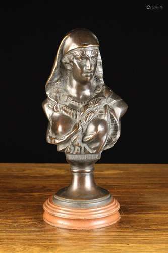 A Late 19th Century Bronze Orientalist Female Bust on a roun...