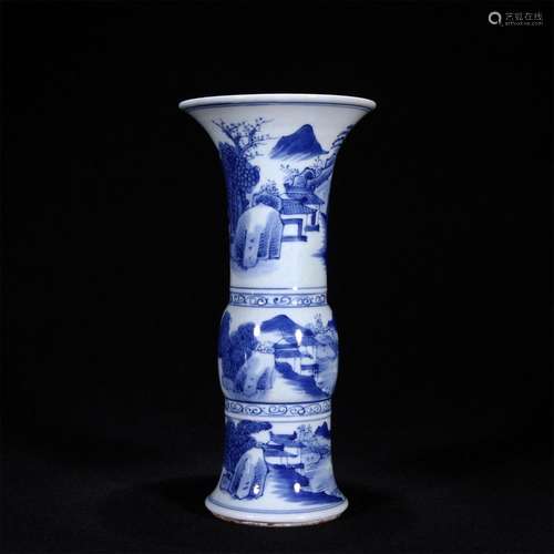 Blue and white landscape pattern goblet