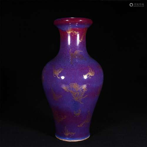 Blue painted gold butterfly pattern vase