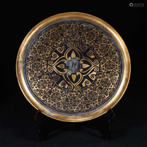 Gold inlaid bronze mirror