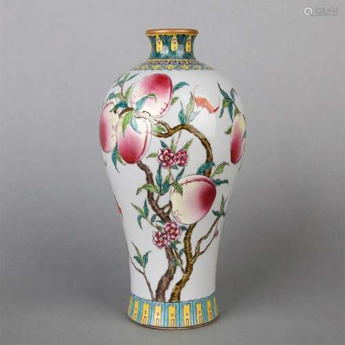 Pink plum vase with peach design