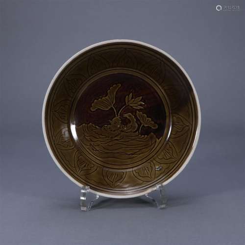 Ding kiln carved mandarin duck plate