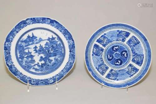 Two 17-18th C. Chinese Export Porcelain B&W Plates