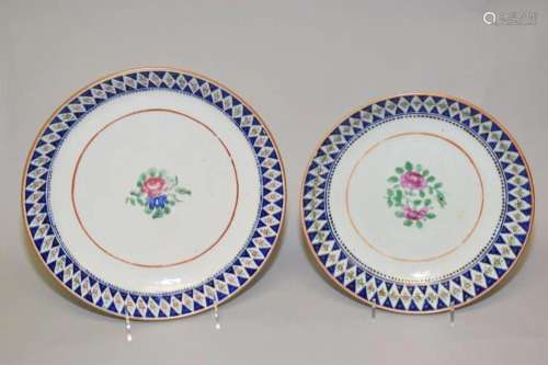 Two 17-18th C. Chinese Export Porcelain Blue Enamel Floral P...