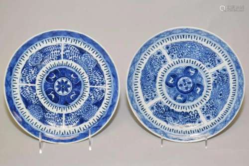 Pr. of 18th C. Chinese Export Porcelain B&W Plates