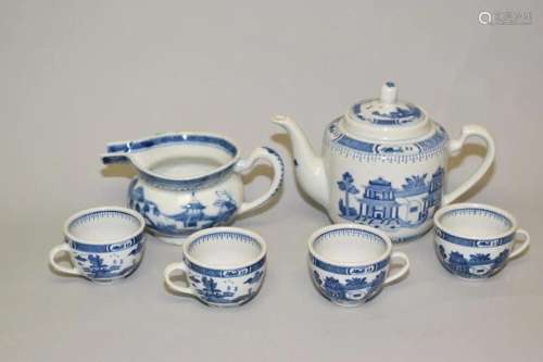 Group of 19th C. Chinese Export Porcelain B&W Tea Wares