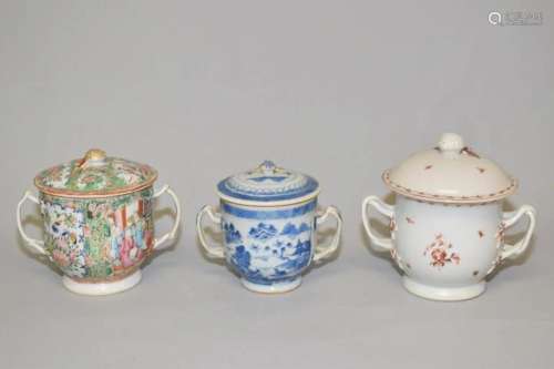 Three 17-18th C. Chinese Export Porcelain Covered Bowls