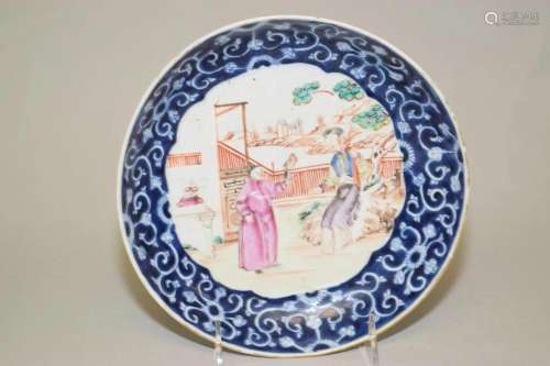 17-18th C. Chinese Export Porcelain B&W Famille Rose Pla...