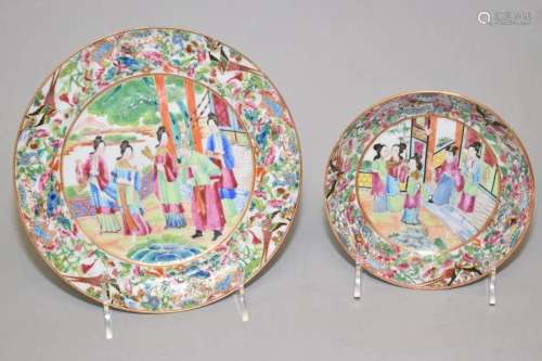 Two 19th C. Chinese Export Porcelain Famille Rose Plates