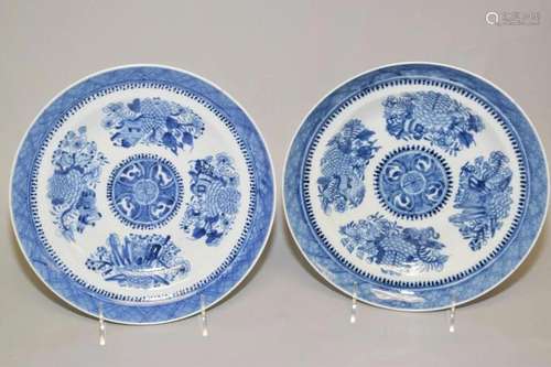 Pr. of 19th C. Chinese Export Porcelain B&W Plates