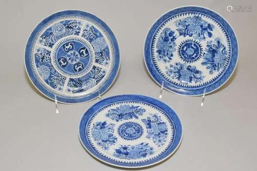 Three 18-19th C. Chinese Export Porcelain B&W Plates