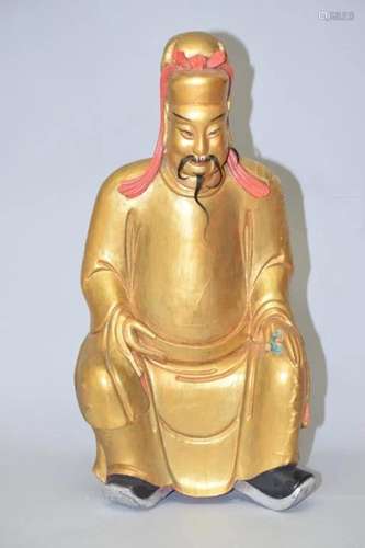 Qing Chinese Gilt Wood Carved TianGuan