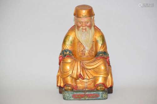 Qing Chinese Gilt Wood Carved Earth God