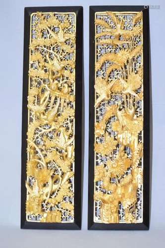 Pr. of 19-20th C. Chinese Gilt Wood Carved Plaques