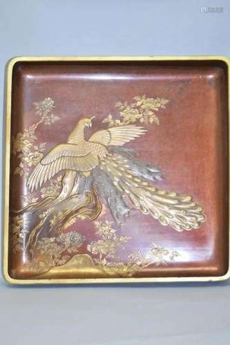 Large 19th C. Japanese Maki-e Phoenix Tray