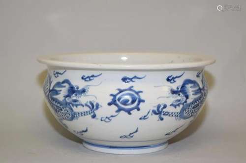 18-19th C. Chinese Porcelain B&W Dragon Censer