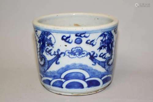 18-19th C. Chinese Porcelain B&W Dragon Brush Pot