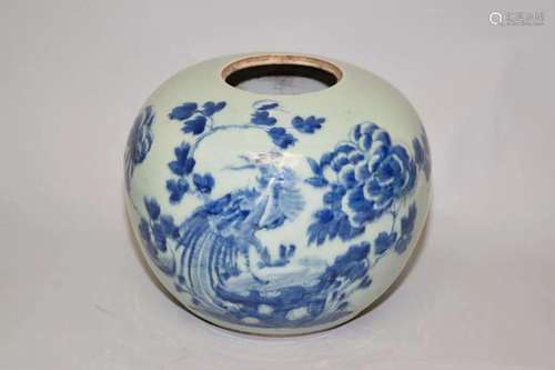 19th C. Chinese Porcelain Pea Glaze B&W Jar