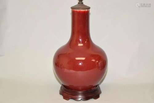 19-20th C. Chinese Porcelain Red Glaze Vase Lamp