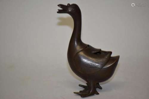 Qing Chinese Bronze Duck Incense Burner