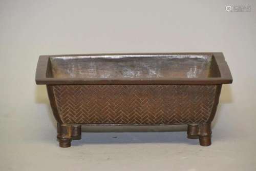 19th C. Japanese Bronze Rectangle Censer, Marked