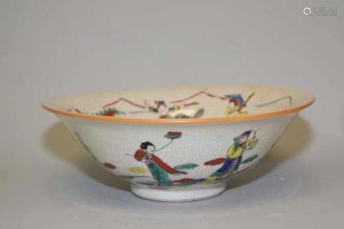 19th C. Chinese Porcelain Ge Glaze Wucai Bowl