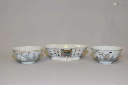 Three 19th C. Chinese Porcelain Famille Rose Bowls