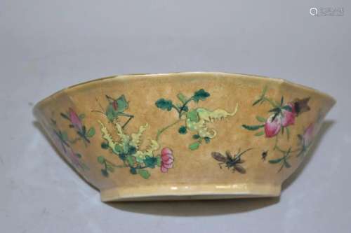 19th C. Chinese Porcelain Beige Glaze Famille Rose