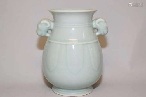 19-20th C. Chinese Porcelain Pea Glaze Zun Vase