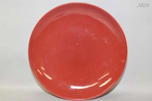 1960-80s Chinese Porcelain Red Glaze Charger