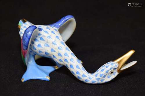 Herend Hungary Porcelain Blue Duck Figurine