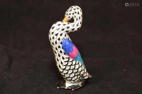 Herend Hungary Porcelain Black Duck Figurine