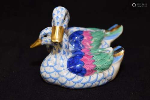 Herend Hungary Porcelain Blue Ducks Figurine
