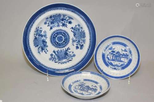 Three 18-19th C. Chinese Porcelain B&W Plates