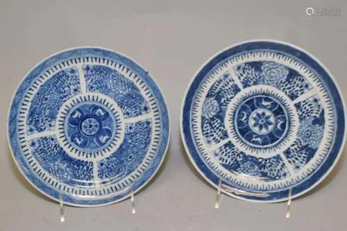 Two 18-19th C. Chinese Export Porcelain B&W Plates