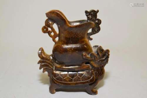 Chinese Tiger's Eye Stone Carved Qilin Vase