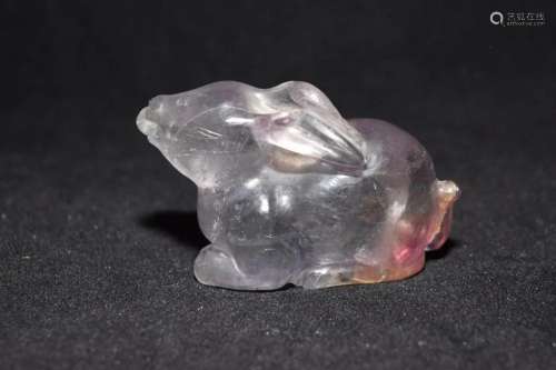 Qing Chinese Light Pink Crystal Carved Rabbit