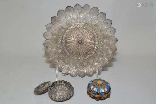 Group of Qing Chinese Silver Weaved Table Decors