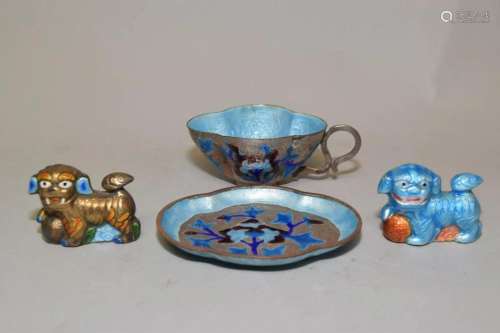 Four 19-20th C. Chinese Enamel over Silver Wares