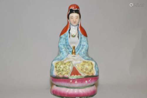 19th C. Chinese Porcelain Famille Rose Guanyin