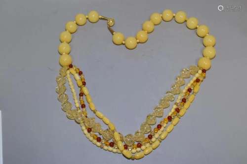 Chinese Butterscotch Amber and Amber Bead Necklace
