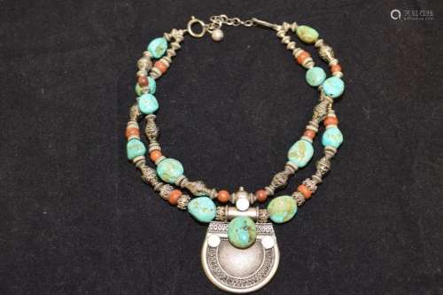 Chinese Turquoise and Silver Necklace