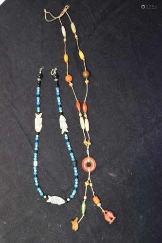 Two Chinese Precious Stones Bead Necklace